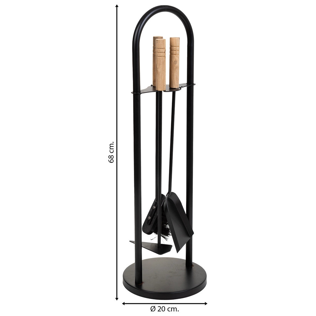 Set attrezzi per camino in metallo nero 4pz D20x68h cm