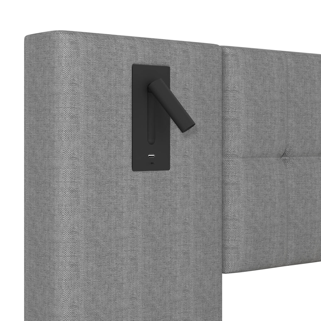 Letto imbottito 180 x 200 cm grigio in lino con LED, spot e USB