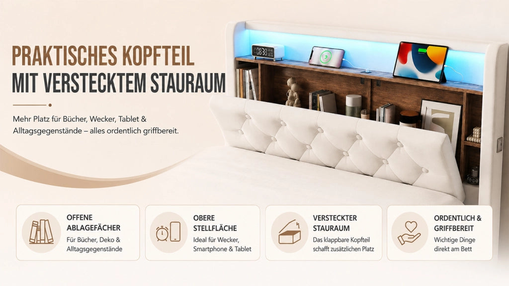 letto imbottito velluto beige 160 x 200 cm