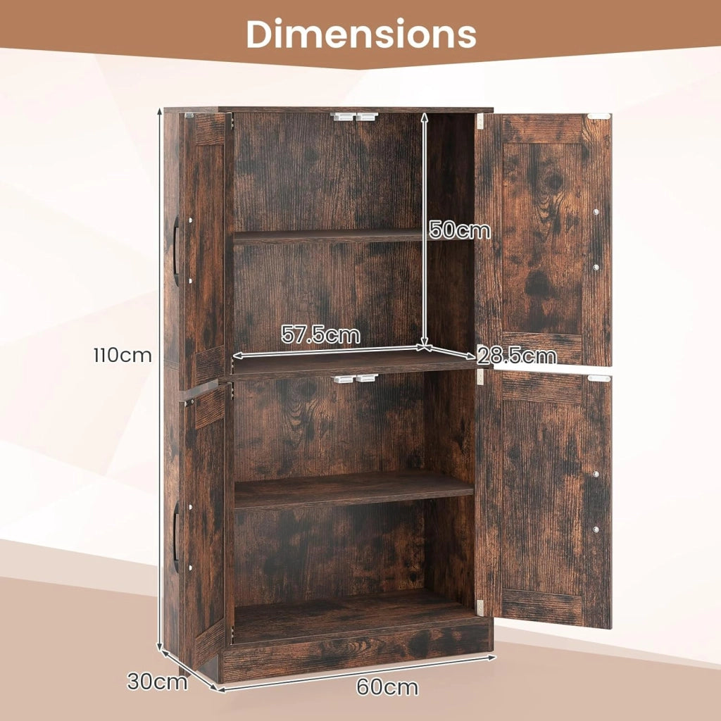 Armadio da cucina alto 110 cm, multiuso, da cucina, a buffet con ripiani e ante regolabili, in legno, per sala da pranzo, da cucina, marrone