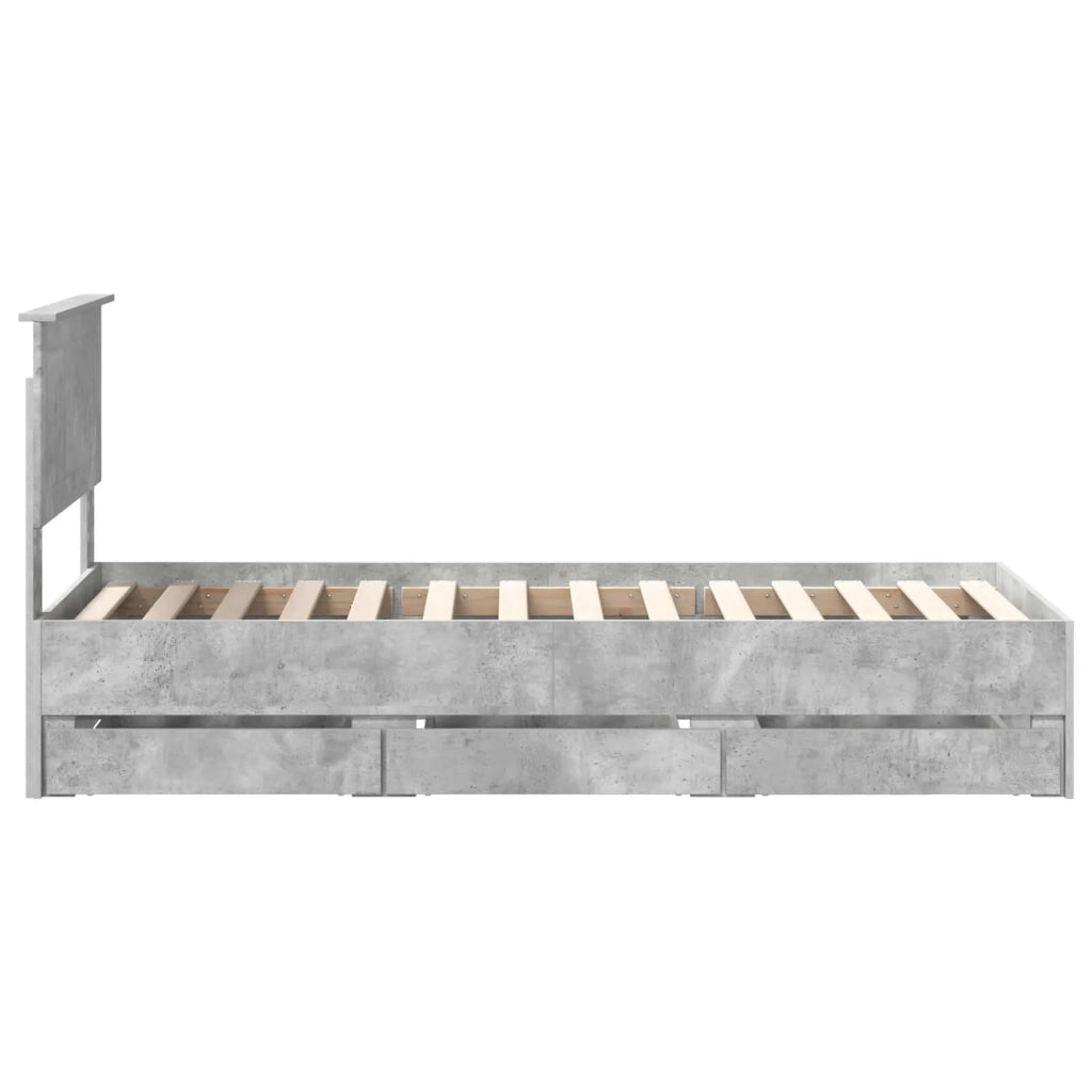 Letto singolo | Letto per adulti | Struttura del letto con cassetto Grigio cemento 75 x 190 cm