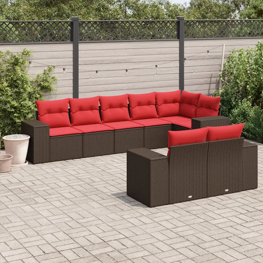 Set Divani da Giardino 8 pz con Cuscini Marrone in Polyrattan 3222823