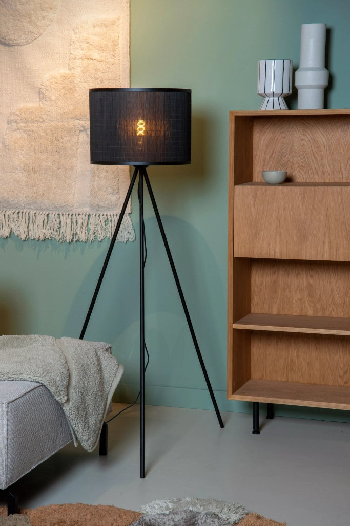 Lampada da terra Lucide Tagalog nera rattan E27 142cm