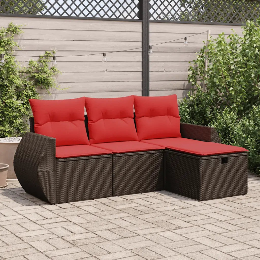 Set Divano da Giardino 4 pz con Cuscini-Sofa da Giardino-Divanetto da esterno Marrone in Polyrattan 981196