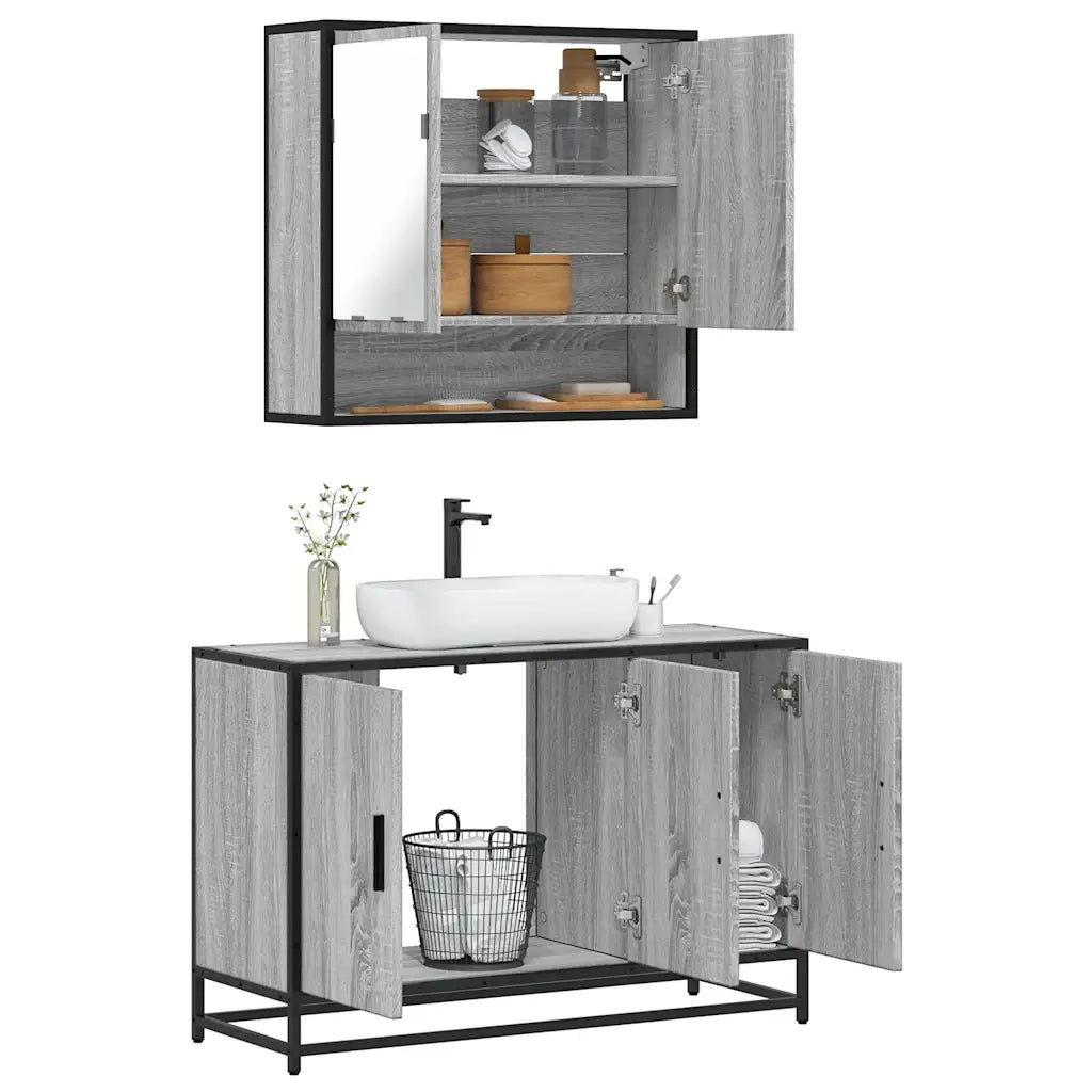 Set Mobili da Bagno 2 pz Grigio Sonoma in Legno Multistrato 3300923