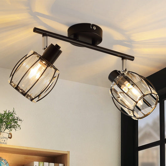 ZMH Faretto da soffitto retrò 2 fiamme E14 paralume cristallo per hotel