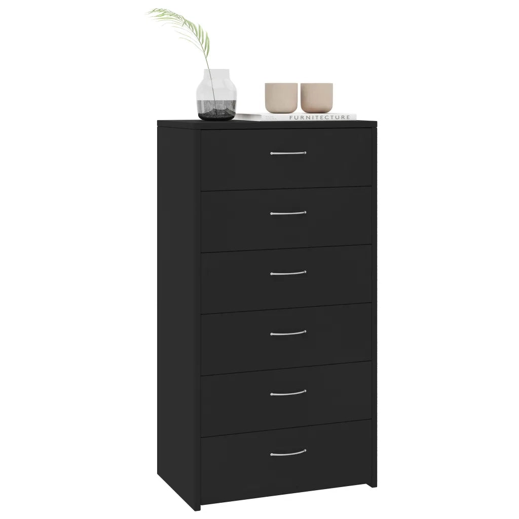 Credenza | Madia | Buffet da pranzo | Armadio da pranzo con 6 Cassetti Nera 50x34x96 cm in Legno Multistrato