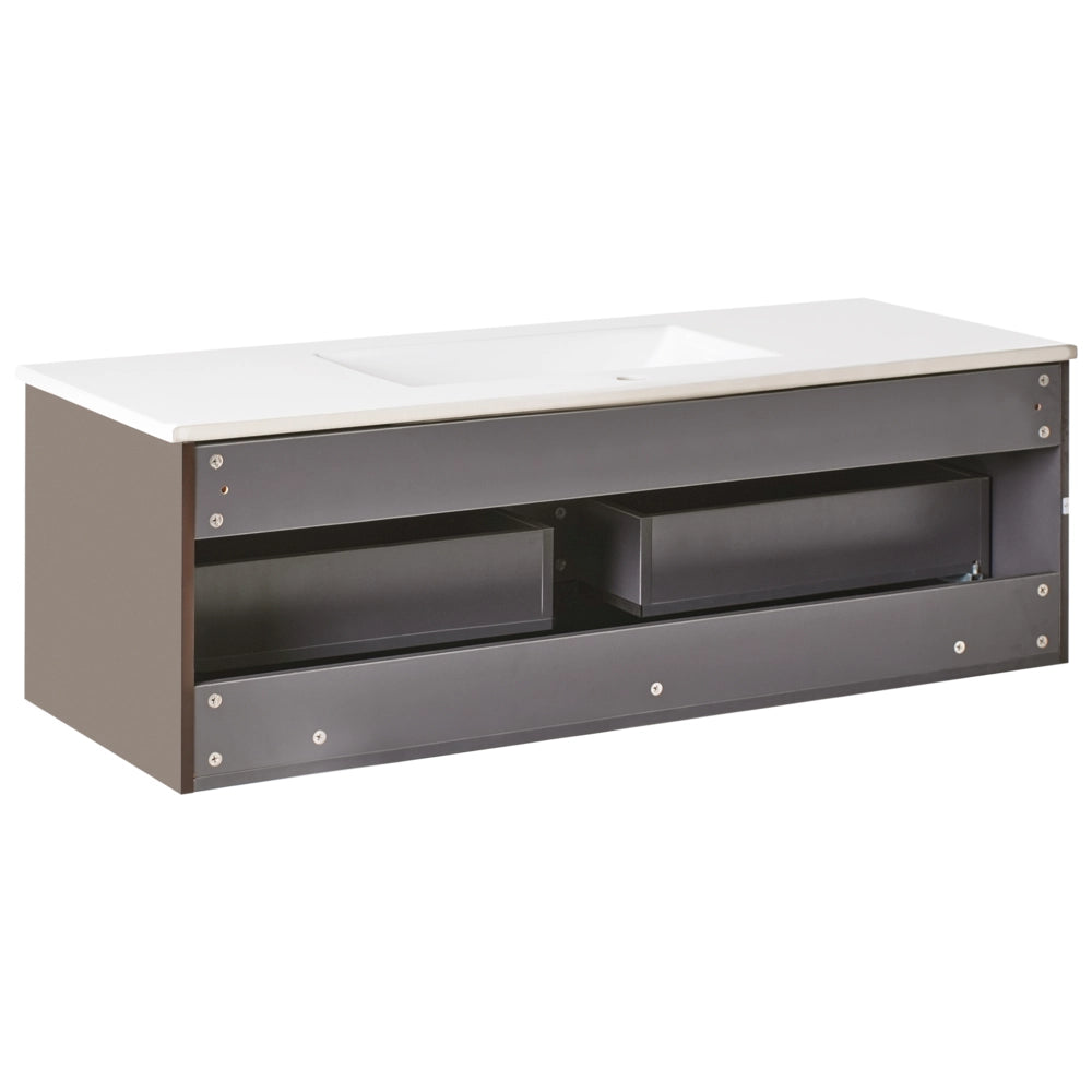 Mobiletto a muro con lavabo in legno massiccio per il bagno 120 cm Marrone design moderno