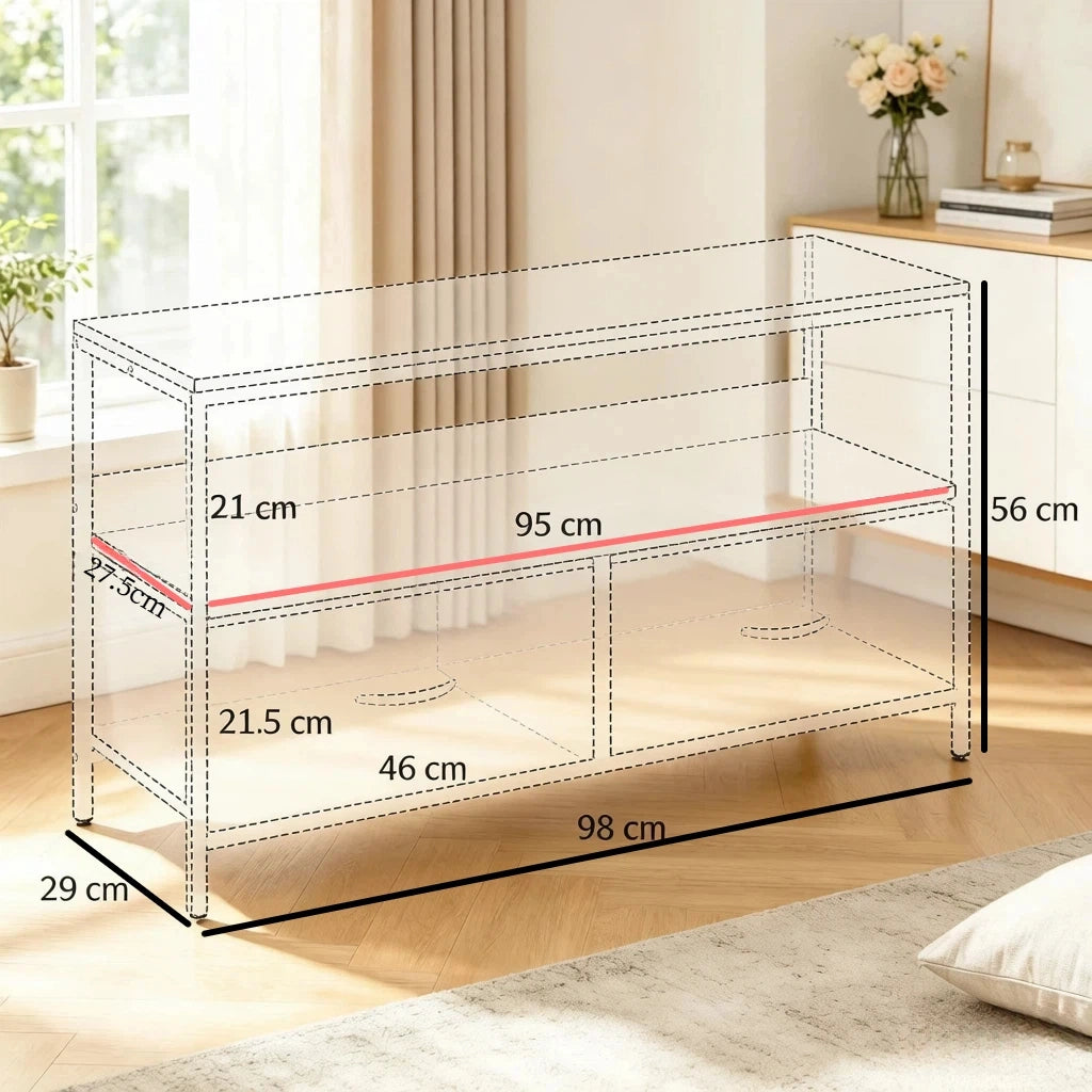 Mobile porta TV industriale con 2 cassetti pieghevoli e ripiano aperto per soggiorno e camera da letto 98 × 29 × 56 cm