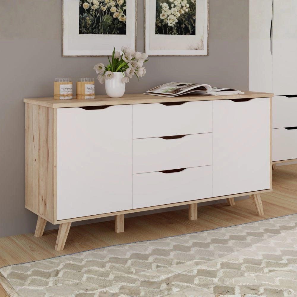 Madia Axis 2 Ante e 3 Cassetti Rovere e Bianco 149 cm – Design Moderno e Funzionalità Quotidiana