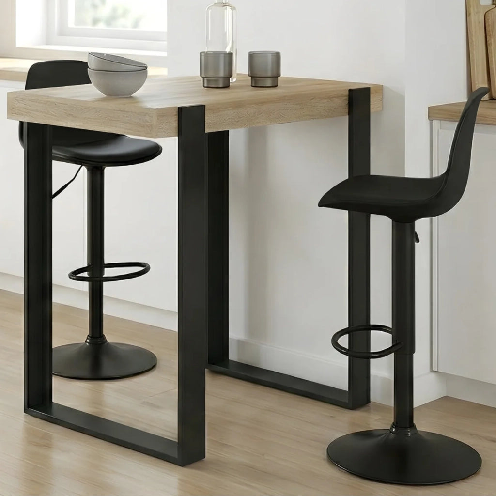 IDMarket - Tavolo da bar PHOENIX in legno e nero e 2 sgabelli KARL neri con gambe nere