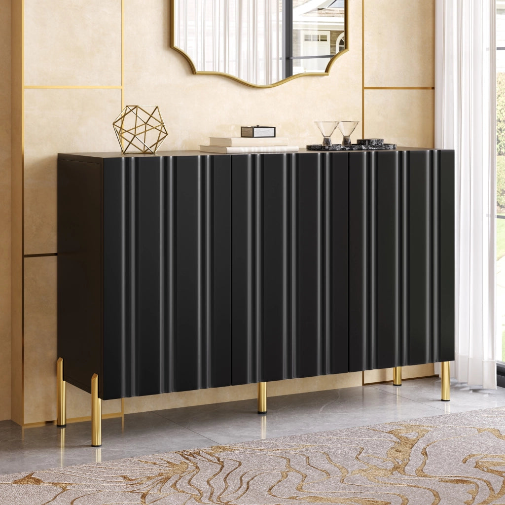 Mobile contenitore a 3 ante con ripiani regolabili in MDF e pannello truciolare nero 120 × 35.5 × 80 cm