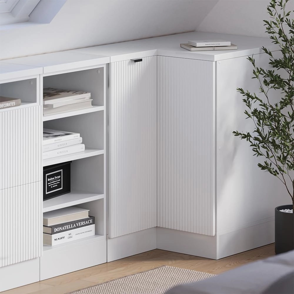 Mobile sottotetto Mobile angolare Rion, Ondulazione bianca, 75.6 x 81.6 cm con 1 porta, carcassa dell’armadio profondità 60 cm, adatto per il salvaspazio sotto tetti spioventi