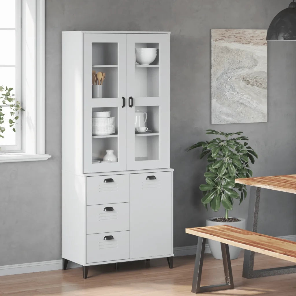 Credenza VIKEN Bianca 80x40x190 cm in Legno Massello di Pinocod mxl 92319