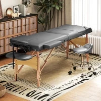 Lettino Massaggio Pieghevole in Legno a 3 Zone con Altezza Regolabile Poggiatesta Braccioli 215x60x64-89 cm Grigio