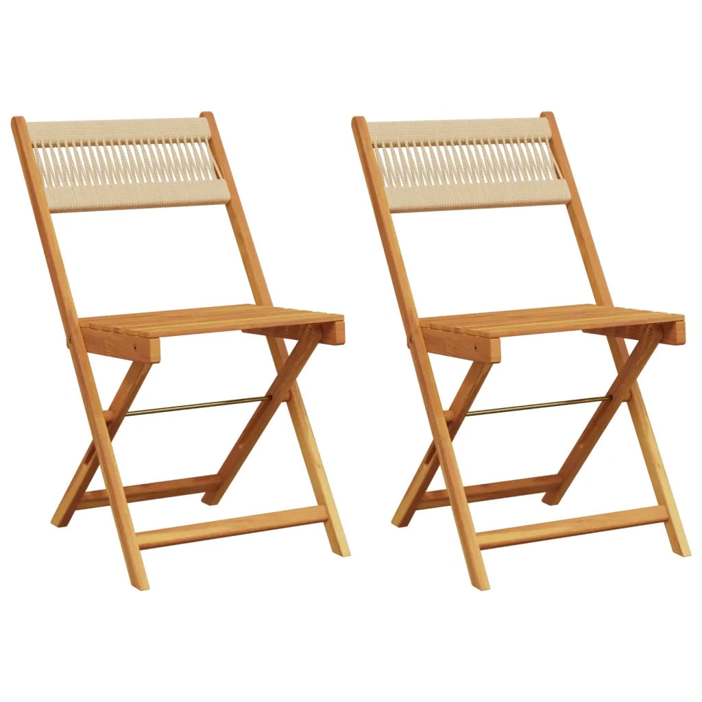 Sedie BistrÃ² 2pz Beige in Legno Massello di Acacia e Corda