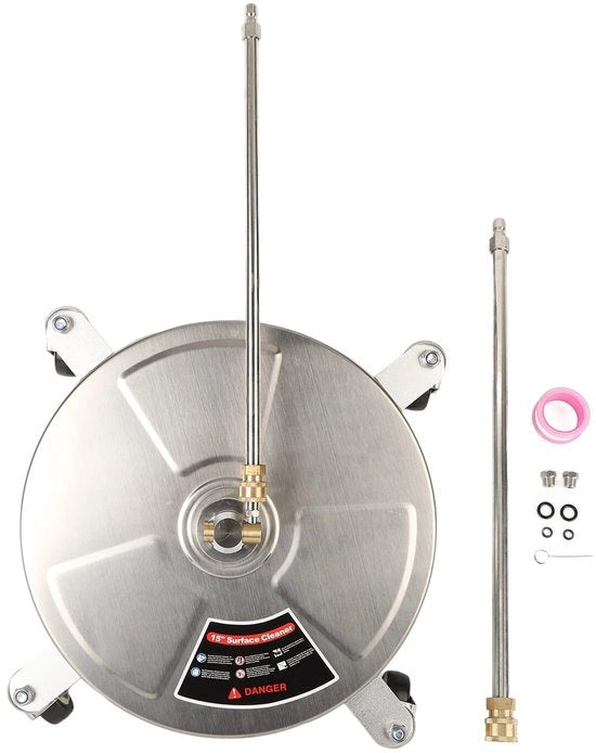 Pulitore superficiale 15 Pollici - Aspirapolvere professionale ad alta pressione - Alta efficienza - 4000 PSI - Acciaio inossidabile - 4 Ruote - Connettore rapido 1/4 Pollici - Pulitore di terrazza
