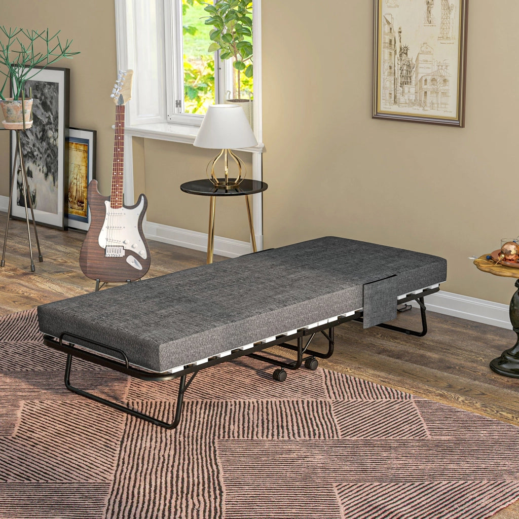 Letto pieghevole con materasso ¨C zephmum ¨C 190x80x42 cm, metallo, grigio scuro