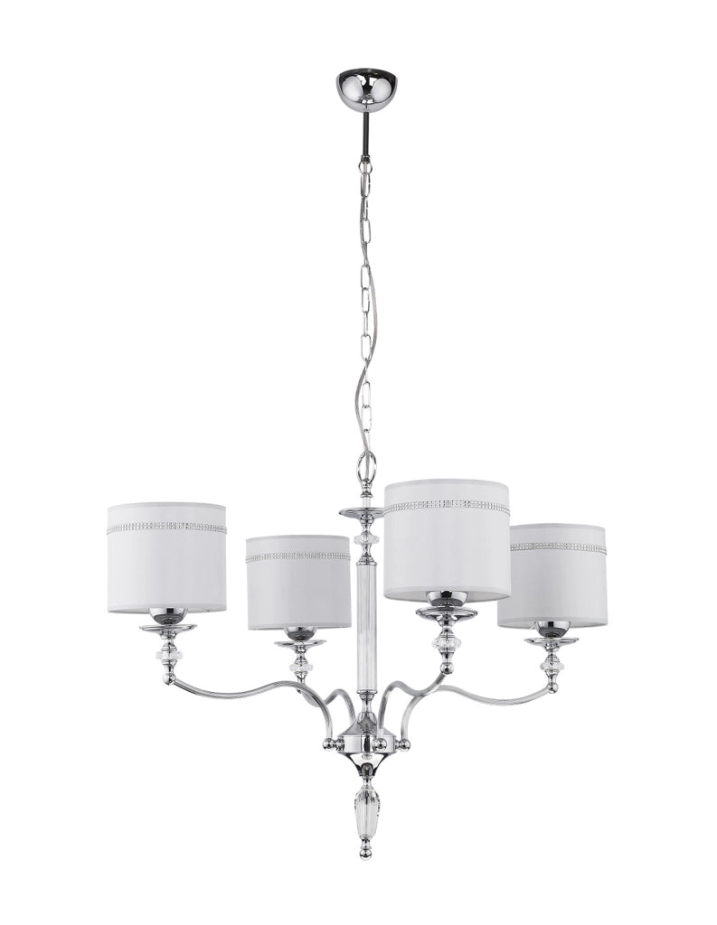 Lampadario classico cromato paralumi grigi 4xE27 Hilton Jupiter