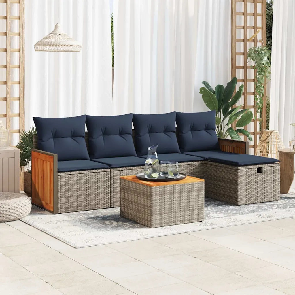 Set Divano da Giardino 6 pz con Cuscini Grigio in Polyrattan