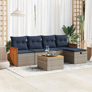 Set Divano da Giardino 6 pz con Cuscini Grigio in Polyrattan