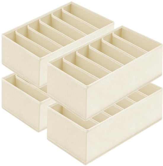 Organizzatore di carreggiata per guardaroba - Set di 2 cassetti organizzatori, stoffa 30 x 15 x 9 cm, organizzatore per intimo, pannolino, vestiti da bambino, beige