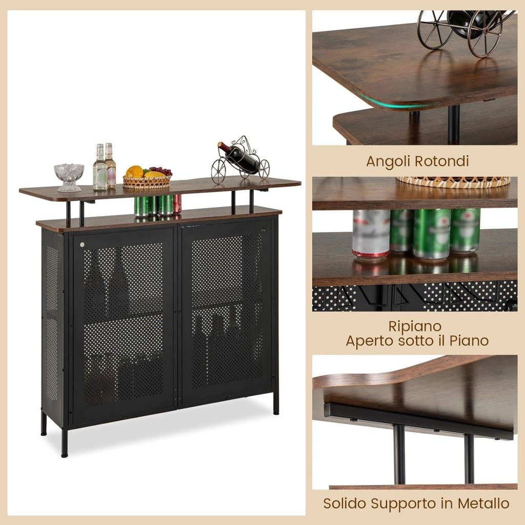 Mobile Portabottiglie a 4 Livelli, Portabottiglie per Vino da Terra con 2 Ripiani Porta Vini e Porta Calici, per Cantine, Sala da pranzo e Cucina (Naturale, 120 x 50 x 106,5 cm)