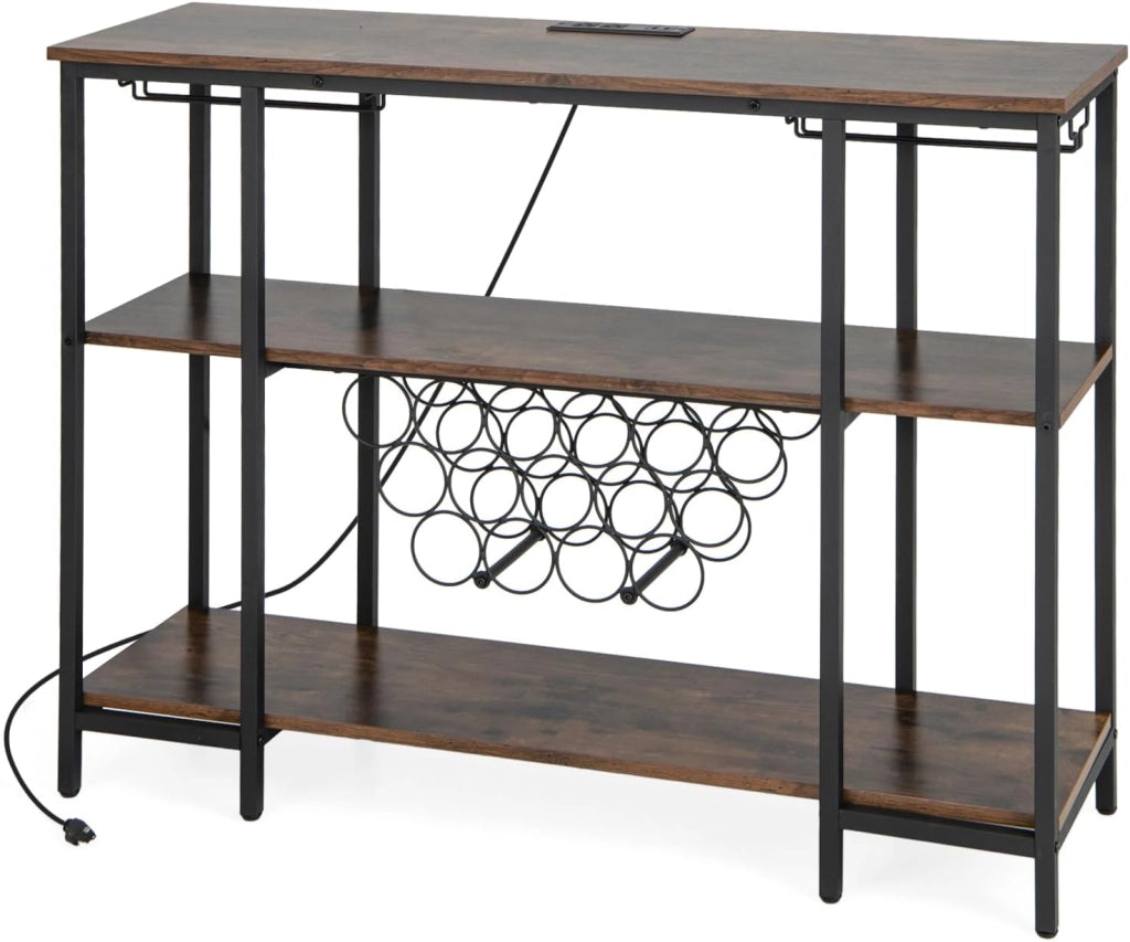 Scaffale per vino con prese per 15 bottiglie e portabottiglie, autoportante, multiuso, per cucina, bar, 113 x 35 x 85 cm (grigio), SE00031MN-LODE