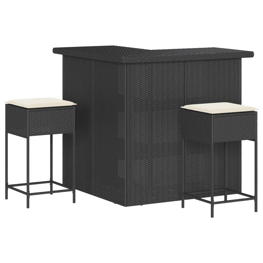 Set Bar da Giardino 3 pz con Cuscini in Polyrattan Nero 3261502