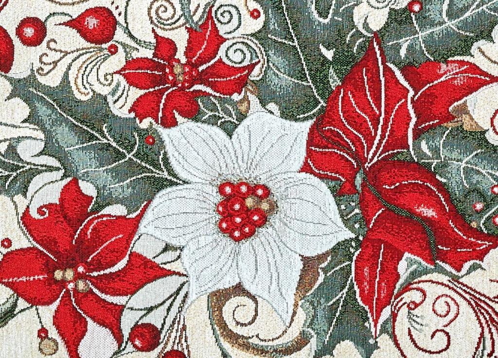 Tovaglia Centrotavola Centrino Tavolo Fantasie Natalizie Cinigliato Piazzato Made Italy - 90x90 - Bouquet Noel