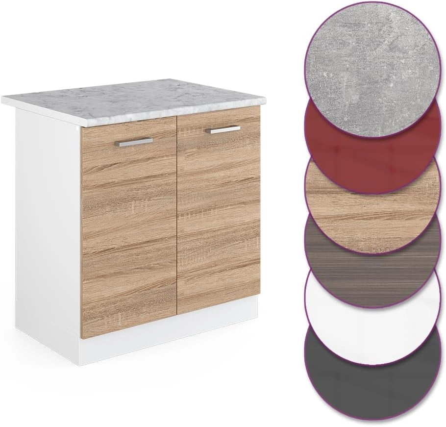 Mobile lavello cucina R-Line, Sonoma, 80 cm, PL Marmo, per la libera combinazione all'interno di sistemi cucina modulari
