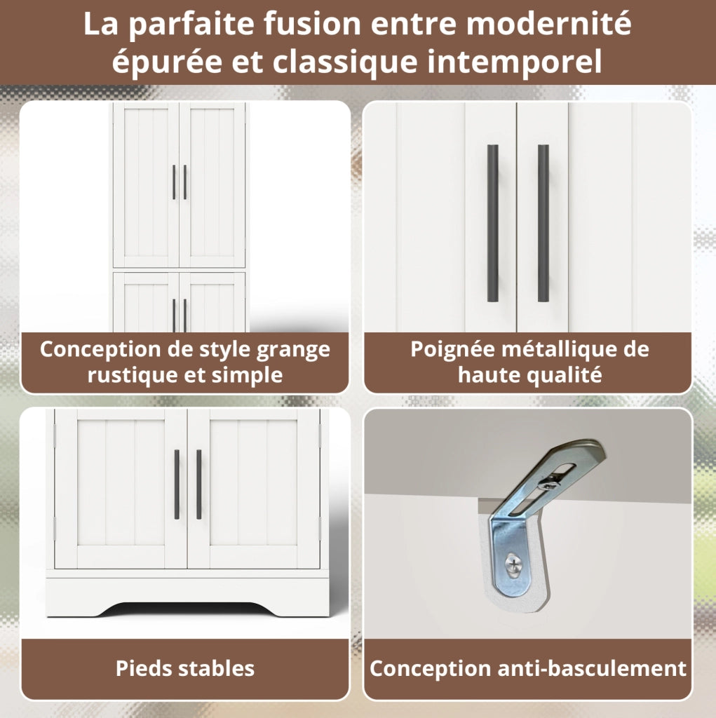 Credenza alta moderna 120x60x40 cm in MDF bianco con luce LED sensore; ante scanalate
