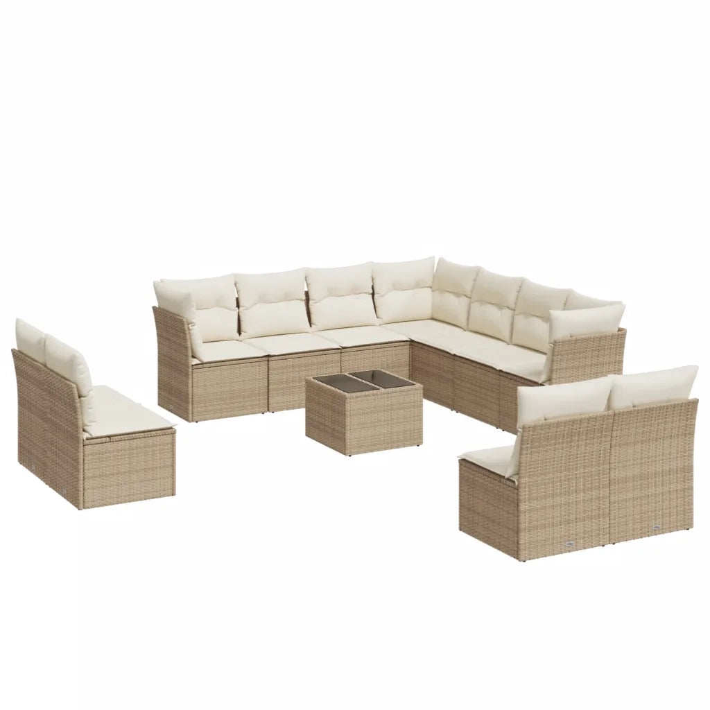 Set Divani da Giardino 12 pz con Cuscini Beige in Polyrattan 3249667