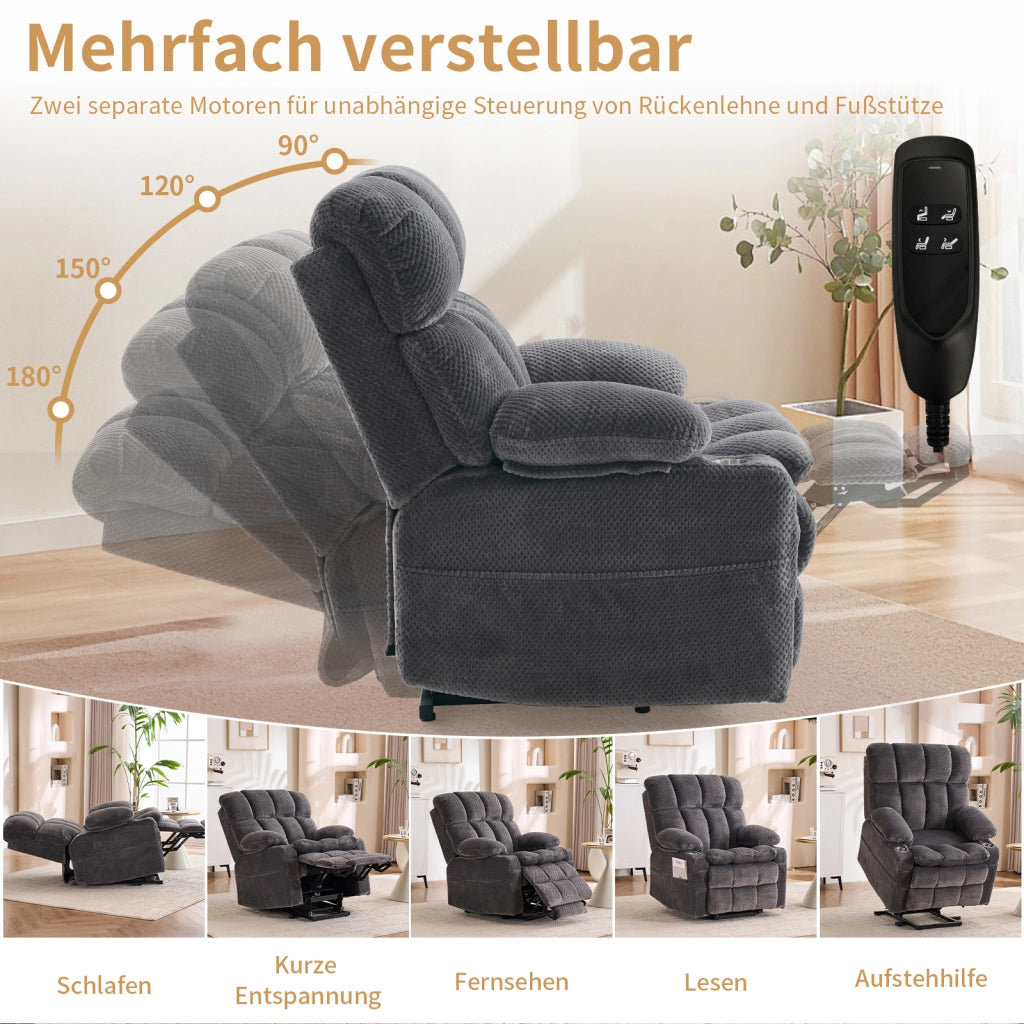 Poltrona relax elettrica con massaggio e riscaldamento in flanella grigia 91×91×106.5 cm