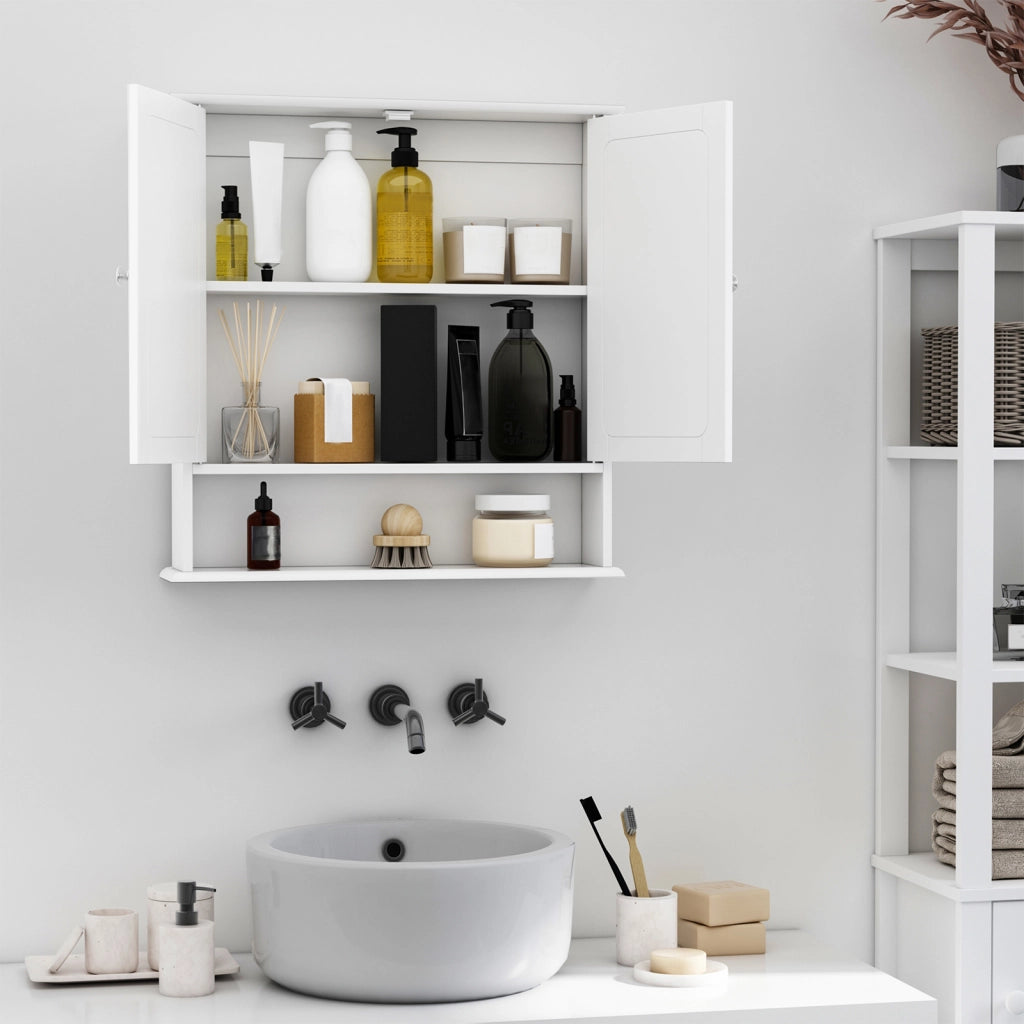 Armadietto da Bagno con Specchio ¨C zephmum ¨C Bianco 56x13x58cm