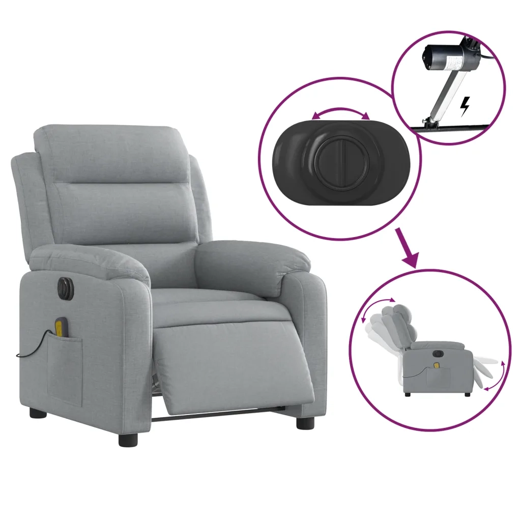 Divano Sedia-Poltrona Reclinabile Massaggio Elettrica Grigio Chiaro Tessuto 362917