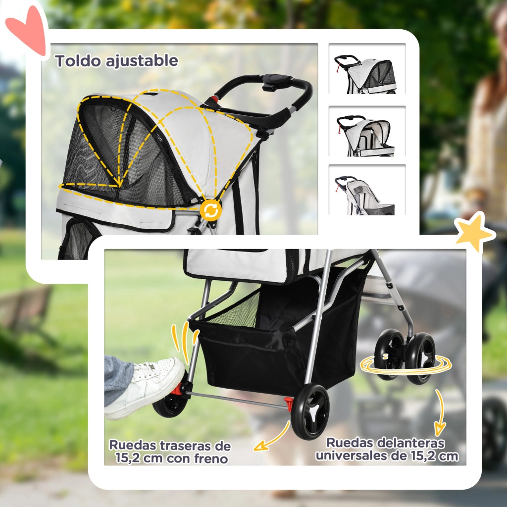 Carrello Portaoggetti per Cani con Toldo Regolabile ¨C zephmum ¨C Grigio 77x45x99,5 cm