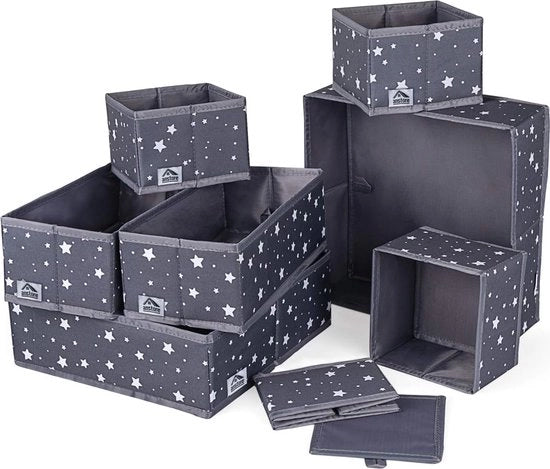 Set di 8 organizzatori di cassetta, organizzatore di abbigliamento in tessuto pieghevole, scatola di archiviazione a stelle e strisce, ripartitori di cassetti, contenitori di archiviazione per intimo, calze, cravatte, sciarpe, reggiseni (grigio)