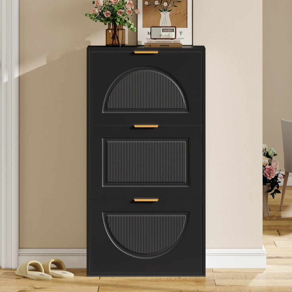 Scarpiera Slim con 3 Ante ¨C MINIMAL ¨C Nero, 60x24x114 cm