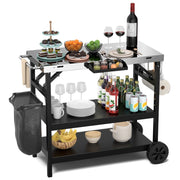 Carrello barbecue con 3 ripiani supporto reggi cellulare portaspezie portasciugamani-Buffet-Armadio da cucina Carrello BBQ in metallo Nero