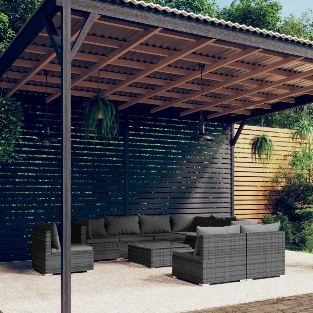 Set Divani da Giardino 10 pz con Cuscini in Polyrattan Grigio cod mxl 43799