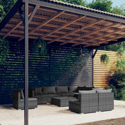 Set Divani da Giardino 10 pz con Cuscini in Polyrattan Grigio cod mxl 43799