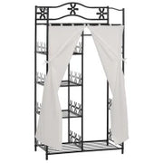 Armadio Guardaroba Appendiabiti con 5 Ripiani e 2 Tende, 84 x 42 x 158.5cm, in Metallo Nero con Decori a Fiori