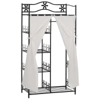 Armadio Guardaroba Appendiabiti con 5 Ripiani e 2 Tende, 84 x 42 x 158.5cm, in Metallo Nero con Decori a Fiori