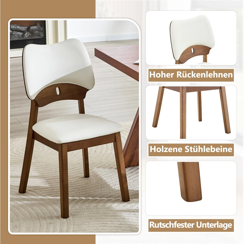 Sedia da Sala da Pranzo Set da 2 con Schienale a Farfalla Ergonomico e Seduta Imbottita in Legno di Hevea Bianco