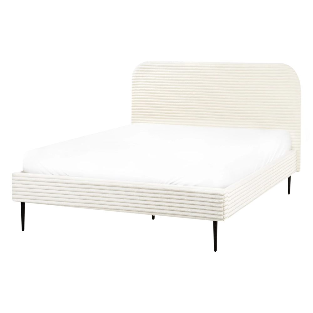 Letto bianco sporco velluto a coste testiera con rete a doghe 140 x 200 cm design minimalista