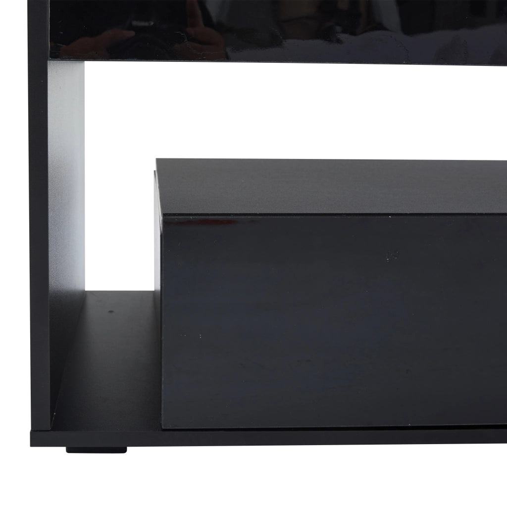 Tavolino da caffè 100x50x40 cm; con LED e 2 cassetti; piano in vetro temperato; truciolare; nero