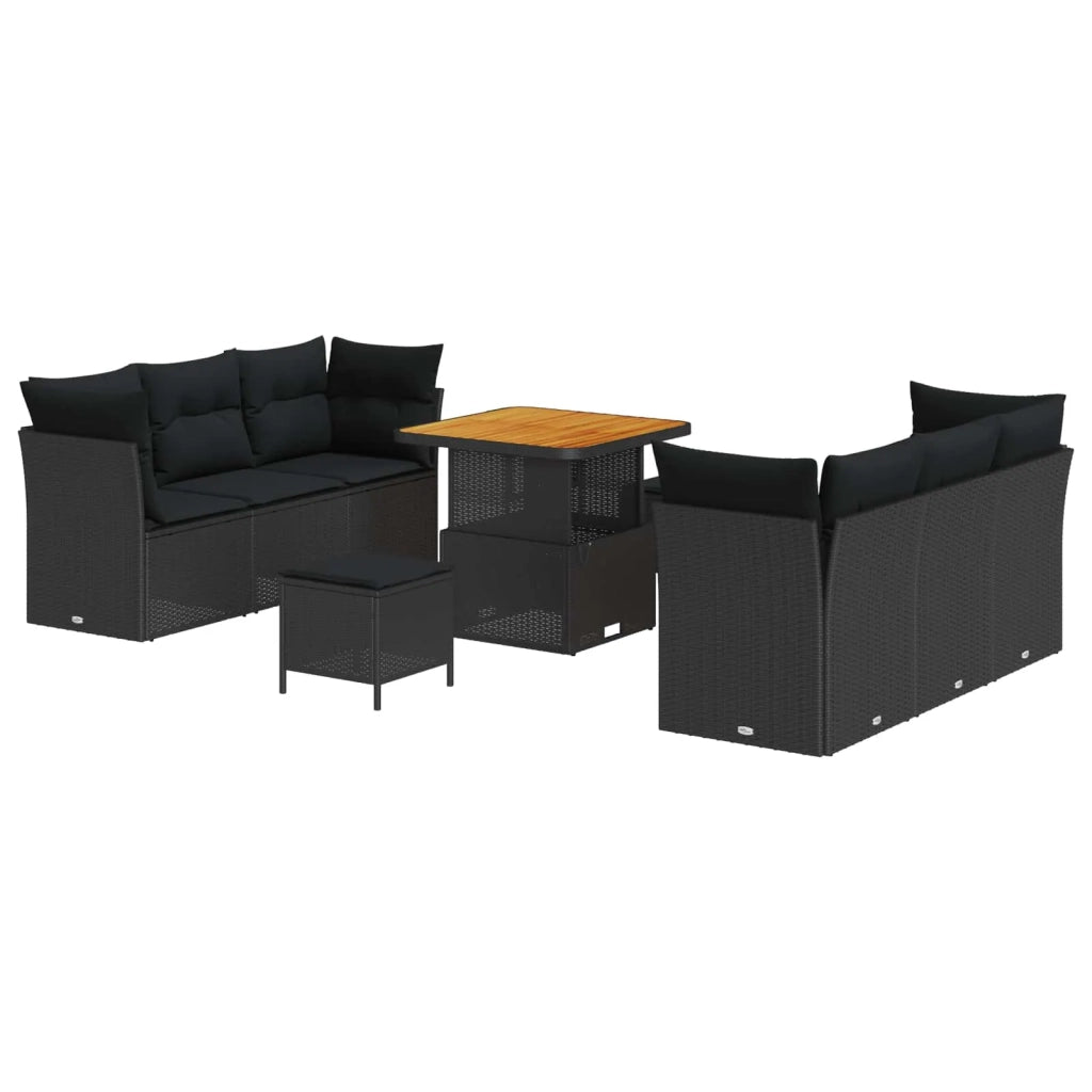 Set Divano da Giardino 9 pcs Nero polyrattan 3361434