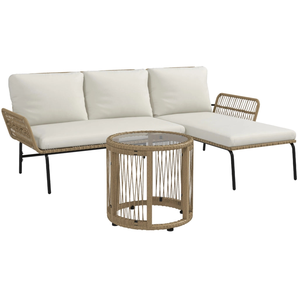 Set da giardino ULEVR 3 pezzi con lettino prendisole, divanetto 2 posti e tavolino, crema