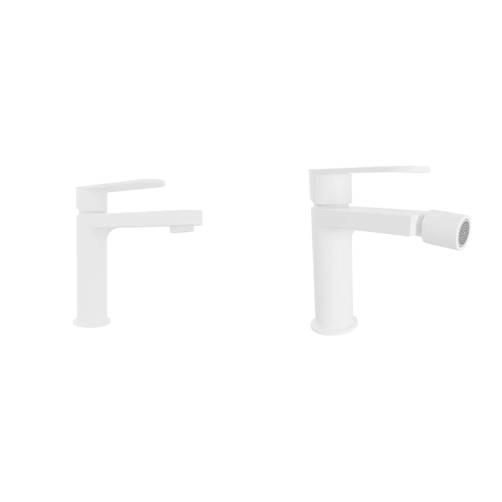 Coppia miscelatori lavabo 16cm e bidet bianco opaco senza scarico | Margot